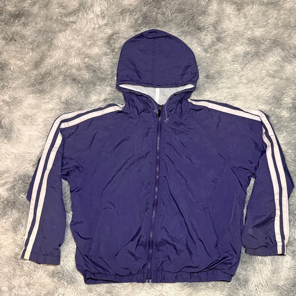 Men's Vintage 90’s Purple Windbreaker w/ White Stripes size L New York Classics